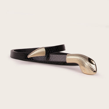 Women's Fashion Black Mirror Patent Leather Snake Buckle Belt  -  GeraldBlack.com
