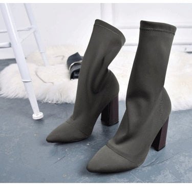 Women's Fashion Black Thick Heel Pointed Toe Slip-on Slip-on Ankle Boots  -  GeraldBlack.com