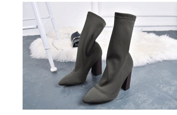 Women's Fashion Black Thick Heel Pointed Toe Slip-on Slip-on Ankle Boots  -  GeraldBlack.com