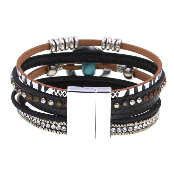 Women's Fashion Bohemia Stone Beads Charm Magnet Leather Bracelets  -  GeraldBlack.com
