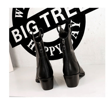 Women's Fashion British Style Thick High Heel Short Tube Knight Boots  -  GeraldBlack.com