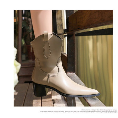Women's Fashion British Style Thick High Heel Short Tube Knight Boots  -  GeraldBlack.com