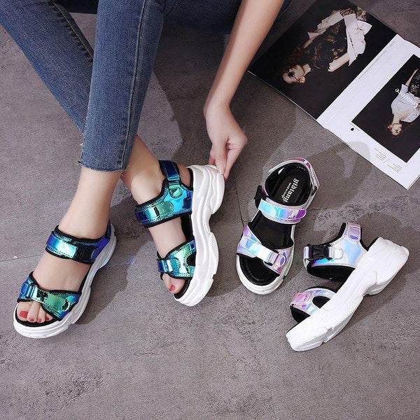 Women's Fashion Casual Bling Buckle Strap Platform Wedges Sandals Shoes - SolaceConnect.com