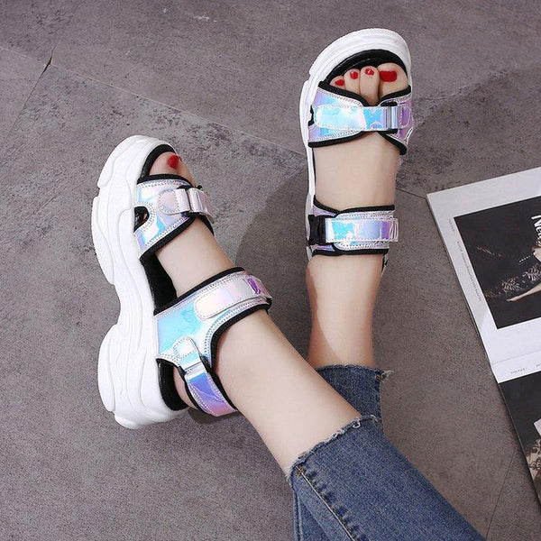 Women's Fashion Casual Bling Buckle Strap Platform Wedges Sandals Shoes - SolaceConnect.com