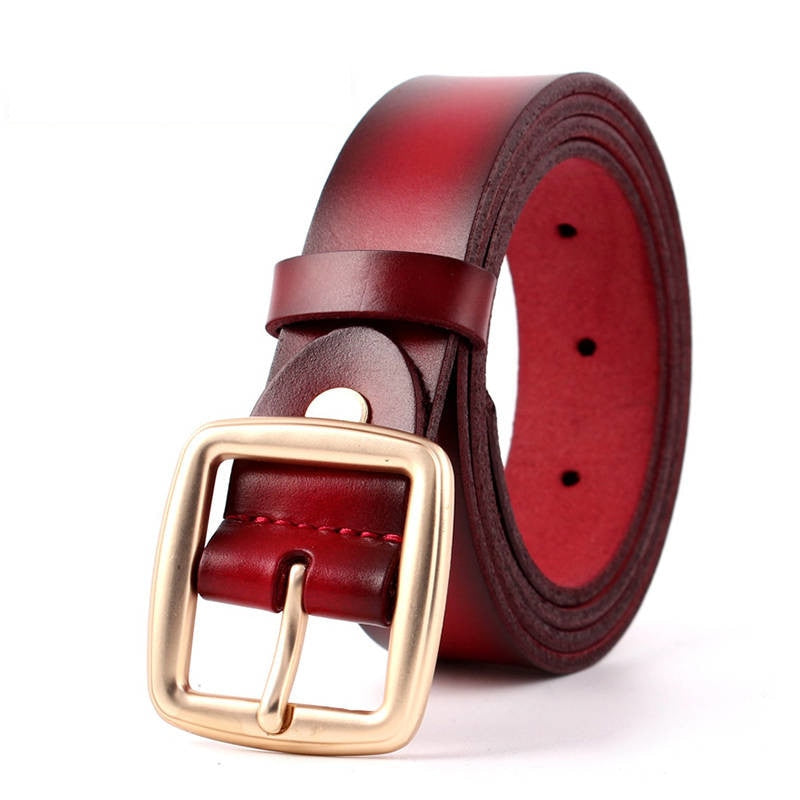 Women's Fashion Cowskin Leather Designer Pin Metal Buckle Belts  -  GeraldBlack.com