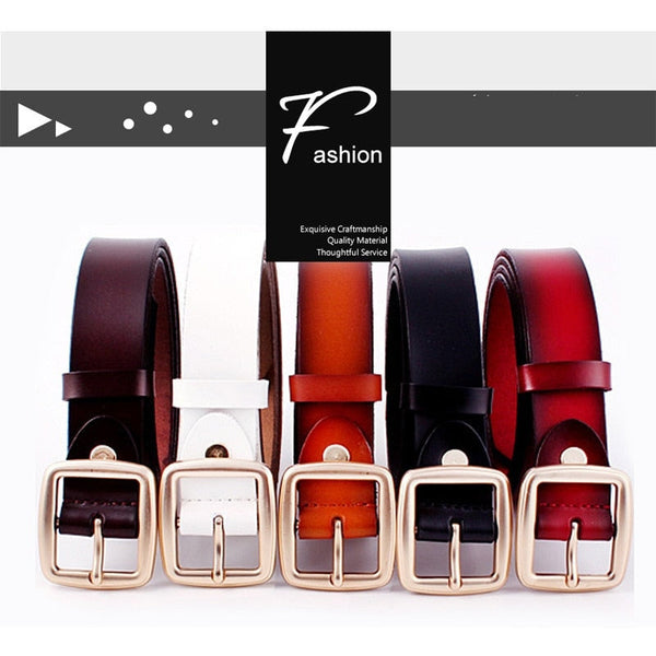 Women's Fashion Cowskin Leather Designer Pin Metal Buckle Belts  -  GeraldBlack.com