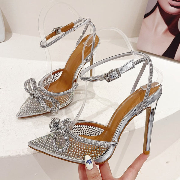 Women's Fashion Crystal Bling Cross-Tied Butterfly-knot High Heels Pumps  -  GeraldBlack.com