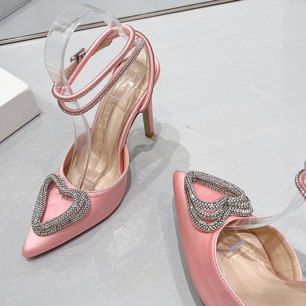 Women's Fashion Designer Water Diamond Decorative Pointed Strap High-heeled Pumps Wedding Shoes  -  GeraldBlack.com