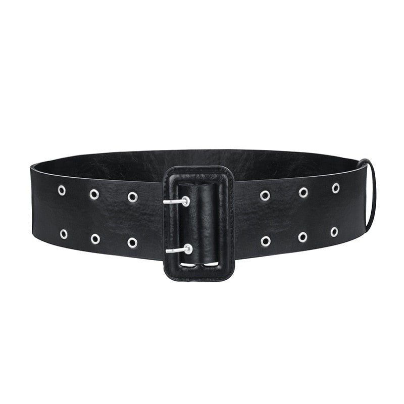 Women's Fashion Double Hole Synthetic Leather All-match Black Belt  -  GeraldBlack.com