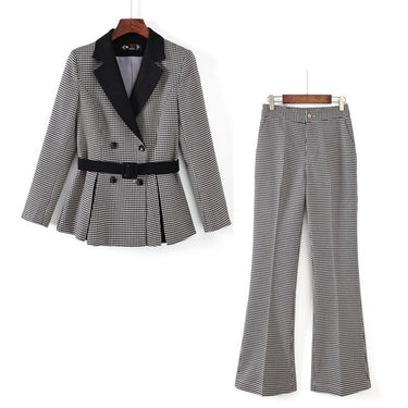 Women's Fashion Formal Plaid Slim Blazer and Flare Pants Two Piece Suits  -  GeraldBlack.com