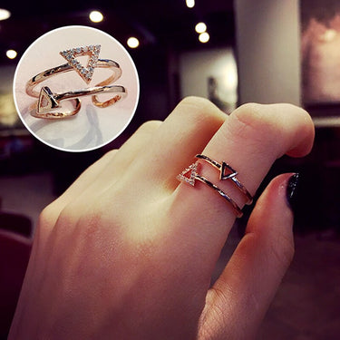 Women's Fashion Geometric Two Layer Triangle Zircon Open Adjustable Ring - SolaceConnect.com