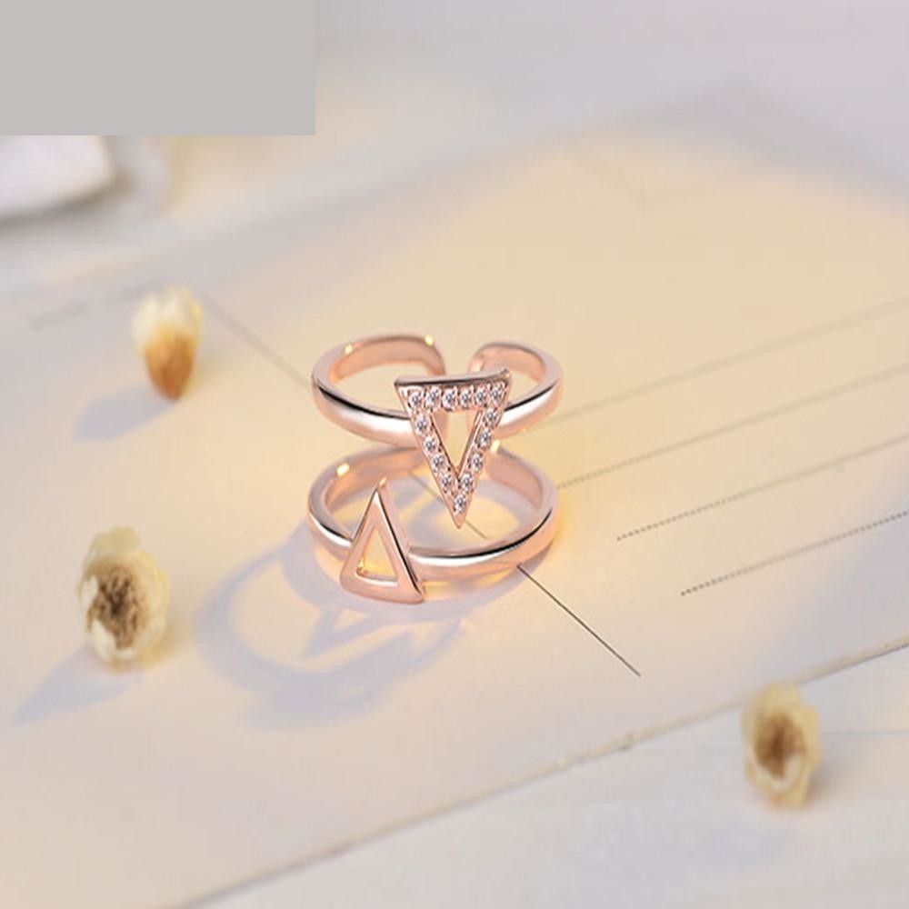Women's Fashion Geometric Two Layer Triangle Zircon Open Adjustable Ring - SolaceConnect.com