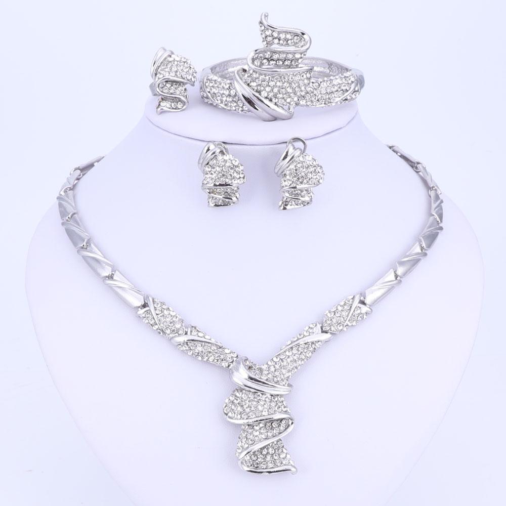 Women's Fashion Gold Alloy Rhinestone Necklace Bracelet Ring Earrings Sets  -  GeraldBlack.com