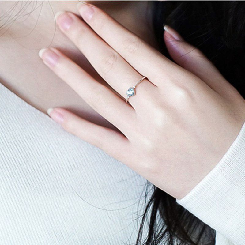 Women's Fashion Jewelry Silver Plated Simple Heart Shape Crystal Ring - SolaceConnect.com