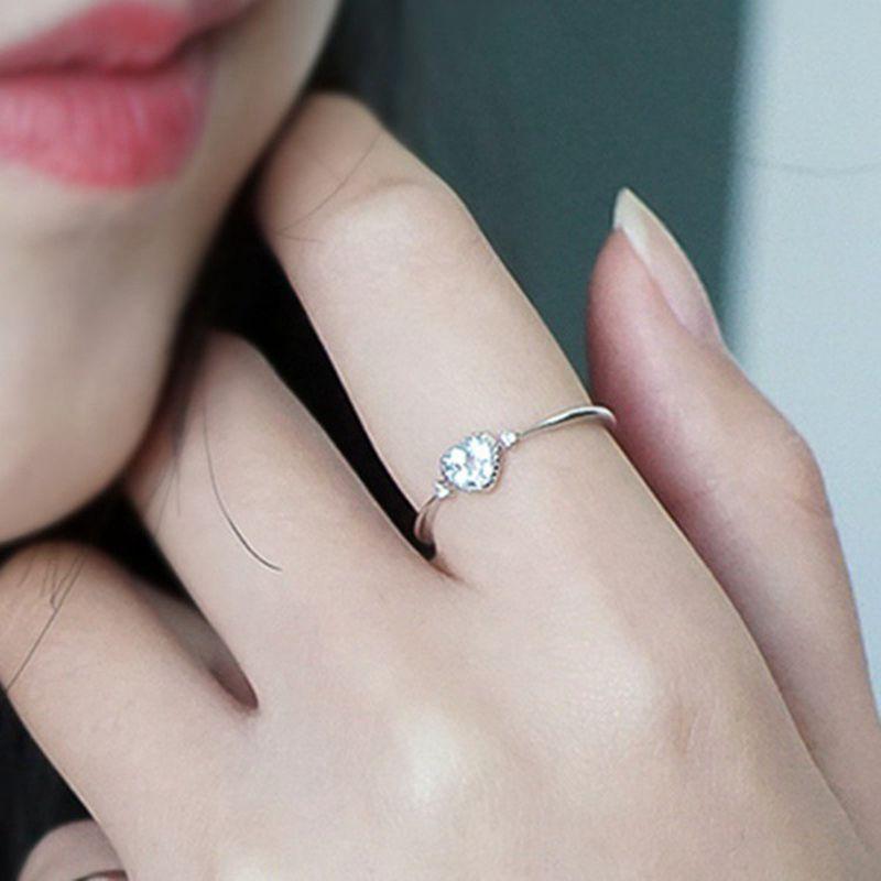Women's Fashion Jewelry Silver Plated Simple Heart Shape Crystal Ring  -  GeraldBlack.com