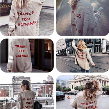 Women's Fashion Letter Embroidery Warm O-Neck Long Crocheted Cardigan - SolaceConnect.com