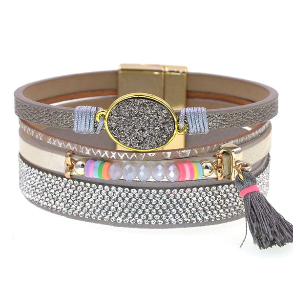 Women's Fashion Luxury Bohemia Crystal Charm Magnet Leather Bracelets  -  GeraldBlack.com