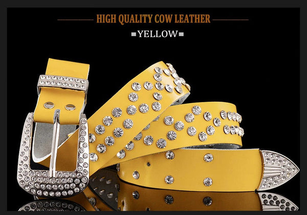 Women's Fashion Luxury Rhinestone Second Layer Cow Skin Belts  -  GeraldBlack.com