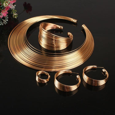 Women's Fashion Metal Wire Torques Choker Necklaces Bangle Earrings Ring - SolaceConnect.com