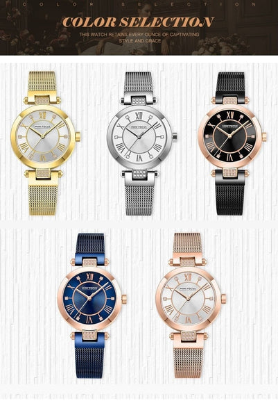 Women's Fashion Montre Casual Stainless Steel Quartz Diamond Bracelet Watch - SolaceConnect.com