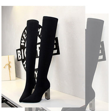 Women's Fashion Nightclub Sexy Slim Metal Heel Knee High Boots  -  GeraldBlack.com