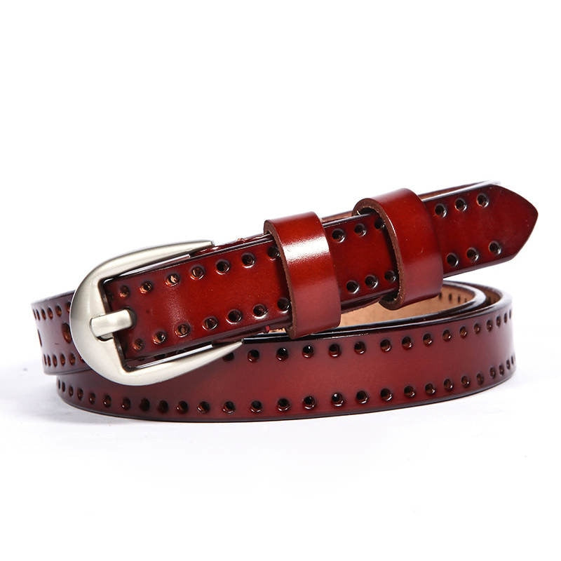 Women's Fashion Vintage Genuine Leather Hollow-out Pin Buckle Belts  -  GeraldBlack.com