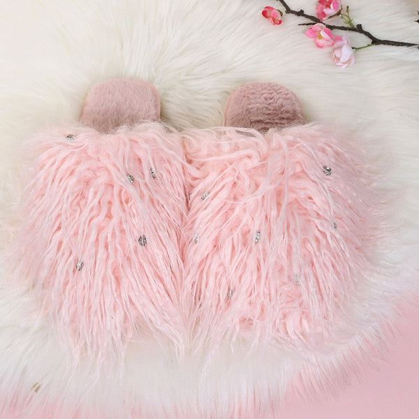 Women's Fashion Warm Winter Solid Fluffy Fur Plush House Slippers  -  GeraldBlack.com