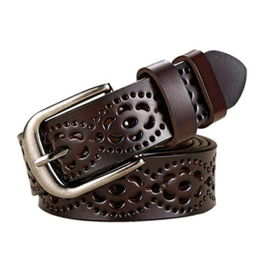 Women's Fashion Wide Genuine Cow Skin Leather Floral Carved Belt for Jeans - SolaceConnect.com