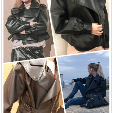 Women's Faux Leather Wallet Campera Chaqueta Cuero Mujer Modis Coat Veste Cuir De Couro  -  GeraldBlack.com