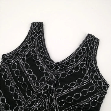 Women's Flapper Sequin Fringe Embroidery Midi Retro Black Dress for Su ...