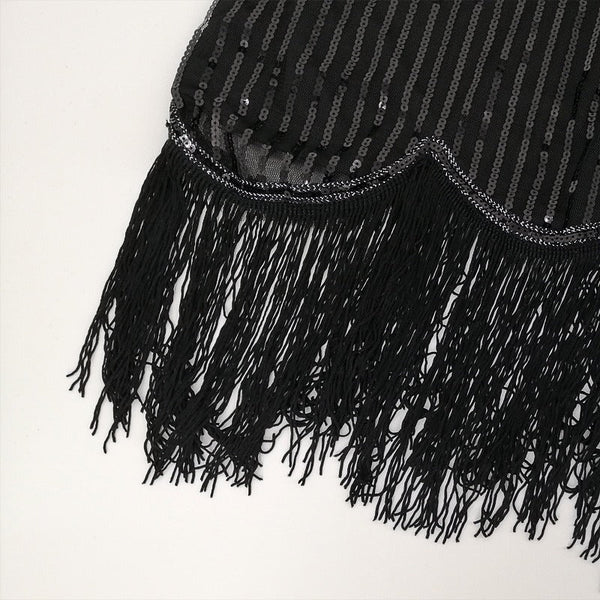 Women's Flapper Sequin Fringe Embroidery Midi Retro Black Dress for Summer  -  GeraldBlack.com