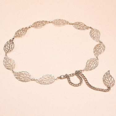 Women's Floral Pattern Wide Silver Metal Hollow Leaf Waist Chain Belt  -  GeraldBlack.com