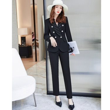 Women's Formal Long Sleeve Slim Blazer and Pants Two Piece Suits  -  GeraldBlack.com