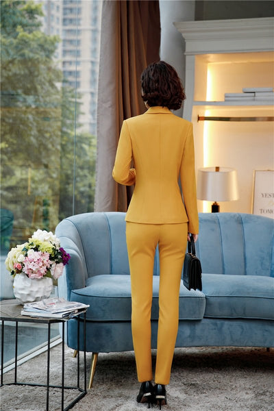 Women’s Formal Pantsuit with Yellow Blazer and Pant for Autumn' and 'Winter - SolaceConnect.com
