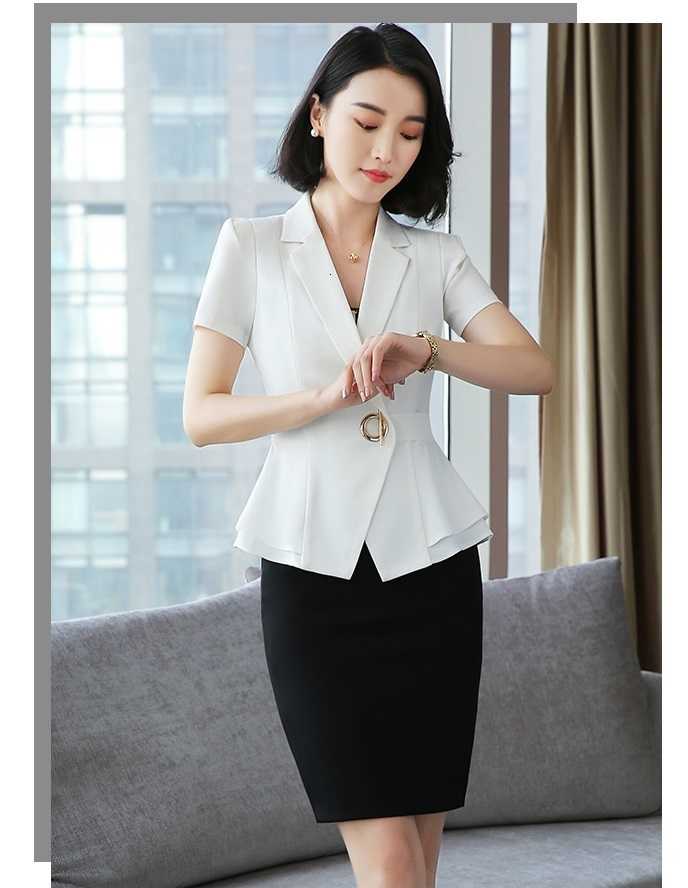 Women's Formal Uniform Style Button Decor Blazer and Skirt 2-Piece Sui ...