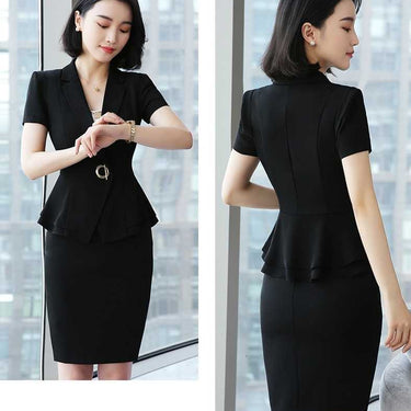 Women's Formal Uniform Style Button Decor Blazer and Skirt 2-Piece Suit  -  GeraldBlack.com