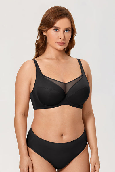 Women's Full Coverage Plus Size Mesh Lace Unlined Underwire Support Bra  -  GeraldBlack.com