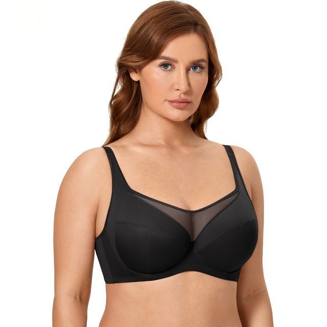 Women's Full Coverage Plus Size Mesh Lace Unlined Underwire Support Bra  -  GeraldBlack.com