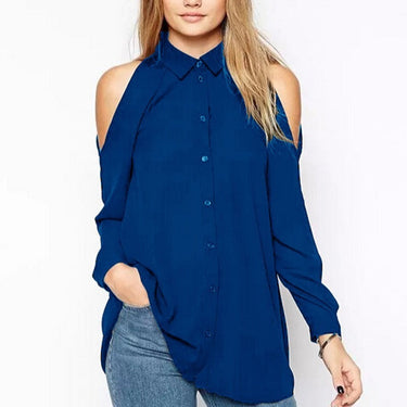 Women's Full Sleeve Off Shoulder Long Shirt with Collar and Button  -  GeraldBlack.com