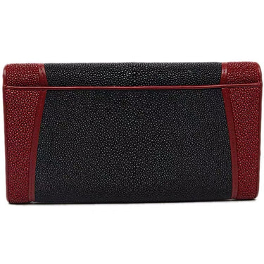 Women's Genuine Leather Authentic Stingray Skin Clutch Long Trifold Wallet  -  GeraldBlack.com