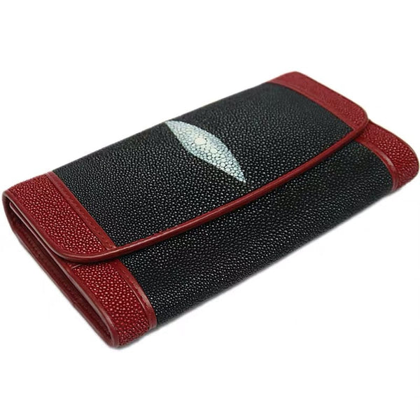 Women's Genuine Leather Authentic Stingray Skin Clutch Long Trifold Wallet  -  GeraldBlack.com