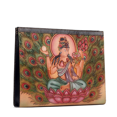 Women's Genuine Leather Carving Peacock Mahamayuri Envelope Handbags  -  GeraldBlack.com