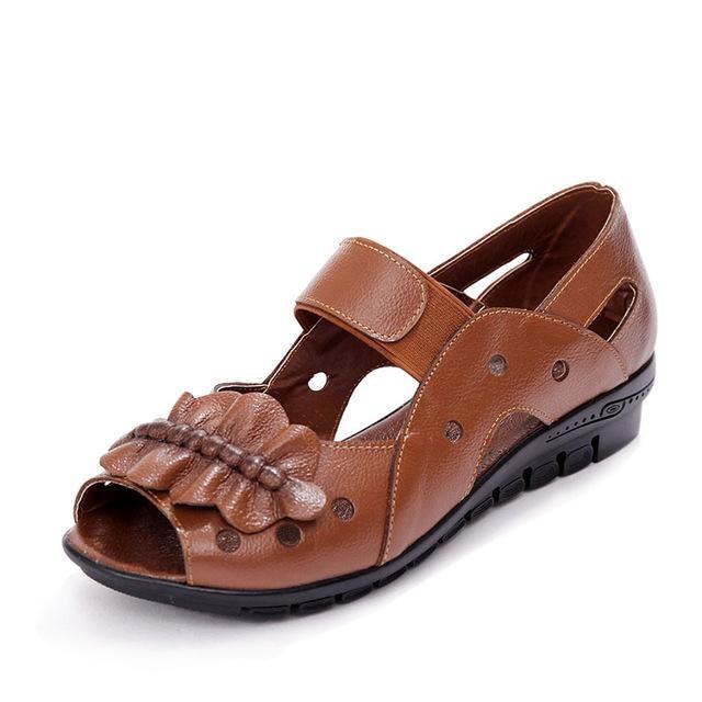 Women's Genuine Leather Flat Sandals Casual Open Toe Summer Shoes - SolaceConnect.com