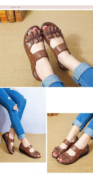 Women's Genuine Leather Flat Sandals Casual Open Toe Summer Shoes  -  GeraldBlack.com