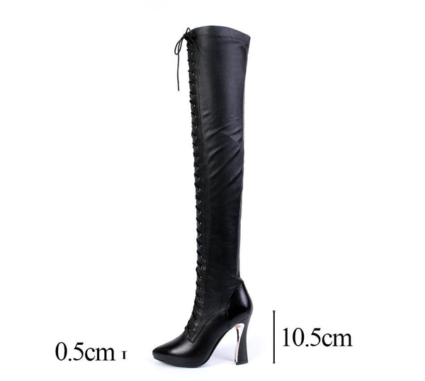 Women's Genuine Leather High Heels Over The Knee Thigh High Winter Boots - SolaceConnect.com
