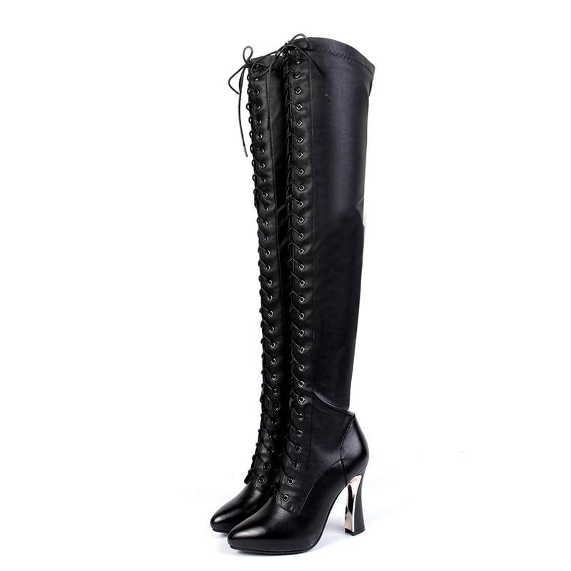 Women's Genuine Leather High Heels Over The Knee Thigh High Winter Boots  -  GeraldBlack.com