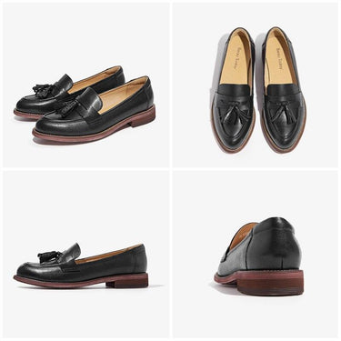 Women's Genuine Leather Pointed Toe Tassels Slip-on Flats Casual Loafers - SolaceConnect.com