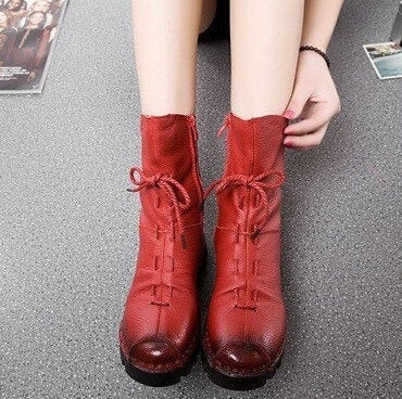 Women's Genuine Leather Soft Cowhide Vintage Flat Ankle Boots with Zip  -  GeraldBlack.com