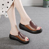 Women's Genuine Leather Solid Pattern High Heel Platform Slippers  -  GeraldBlack.com