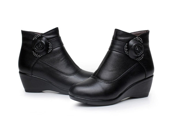 Women's Genuine Leather Winter Wedges Warm Plush Boots for Autumn  -  GeraldBlack.com
